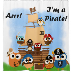 Rideaux De Douche Pirate Ship With Owers and Bear Pirates