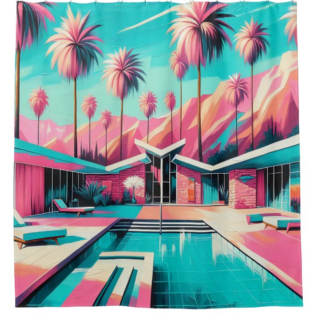 Rideaux De Douche "Piscine Moderne Glamour Du Milieu Du Siècle" (Devant)