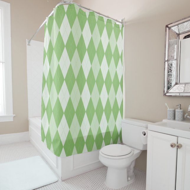 Rideaux De Douche Pistachio Jacquard vert Pale Vert Petit Diamant (En situation)