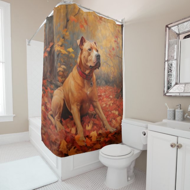 Rideaux De Douche Pitbull à l'automne Feuilles automne Inspiration (En situation)