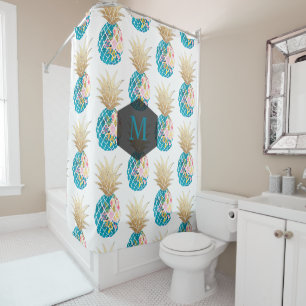 Rideaux De Douche PixDezines Aloha Pineapples/Aqua/DO-IT-YOURSELF ar