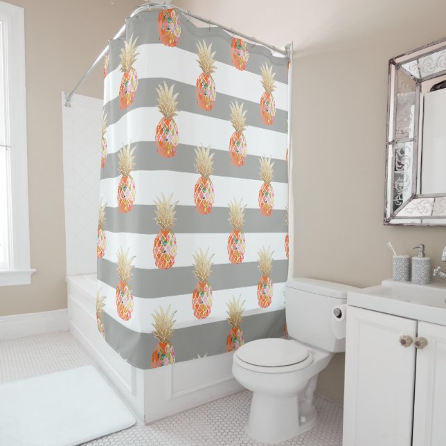 Rideaux De Douche PixDezines Aloha Pineapples/DO-IT-YOURSELF arrière (En situation)