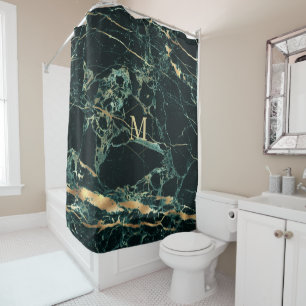 Rideaux De Douche PixDezines FOREST GREEN MARBLE+FAUX OR VEINS
