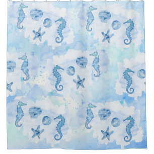 Rideaux De Douche Plage Aquarelle Seahorse Sand Dollar Starfish