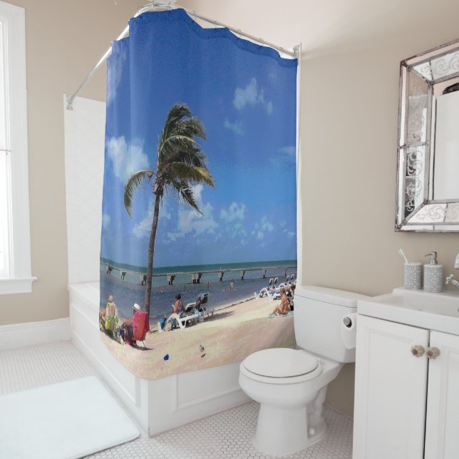 Rideaux De Douche Plage avec Palm de coco (En situation)