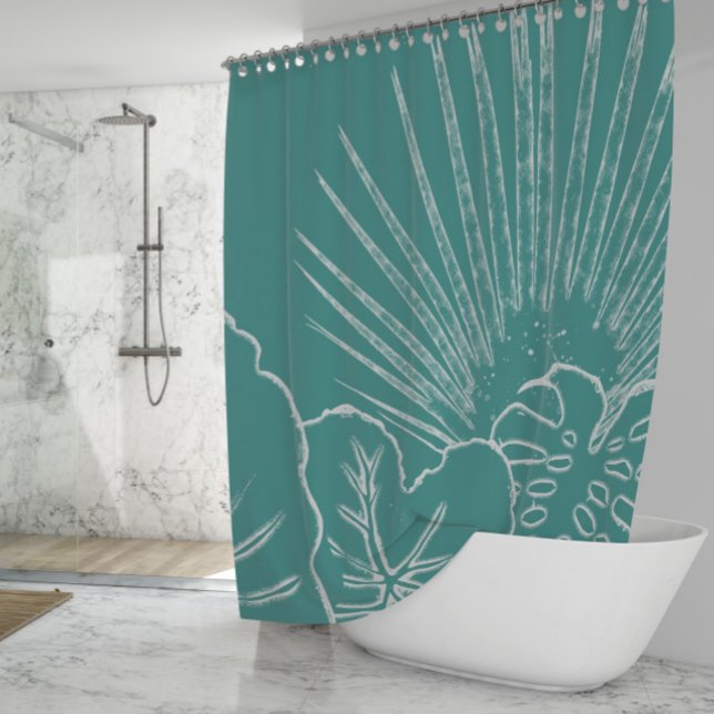 Rideaux De Douche Plage côtière Golfe Tropical Leaf Moderne Line Art (Créateur téléchargé)