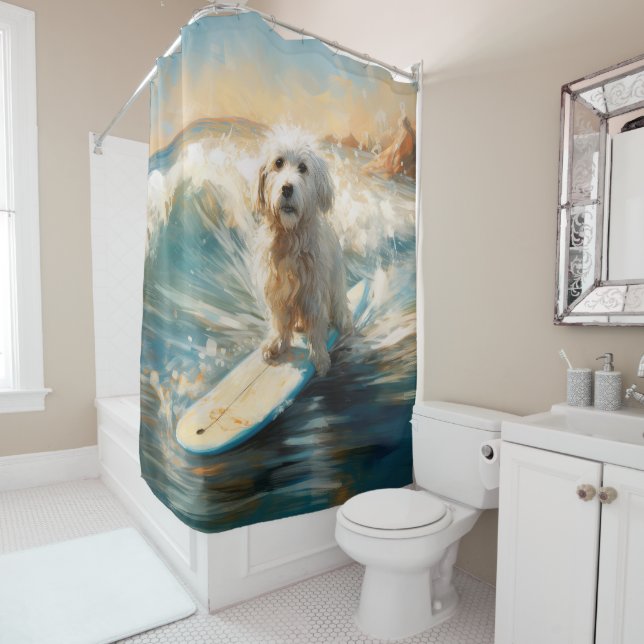 Rideaux De Douche Plage de Coton De Tulear Peinture de surf (En situation)
