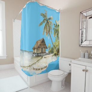 Rideaux De Douche Plage de la Maison de chaume Paradise Tropical