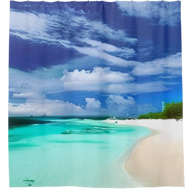 Rideaux De Douche Plage des Caraïbes avec ciel d'été bleu profond (Devant)