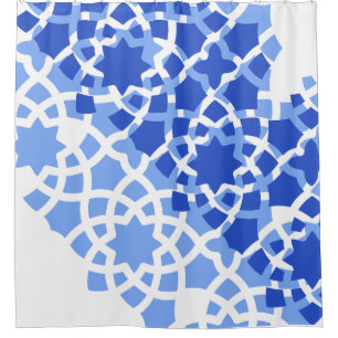 Rideaux De Douche Plage d'été bleu carreaux marocains