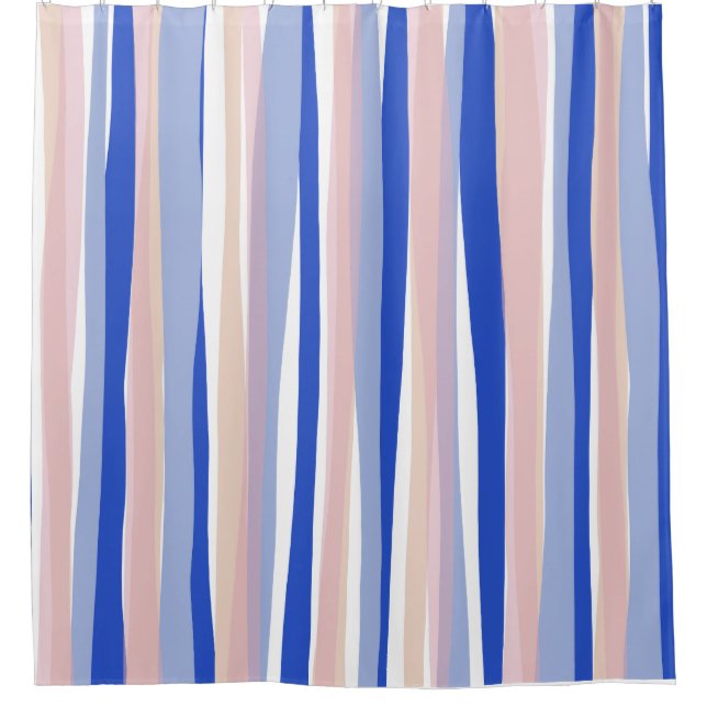 Rideaux De Douche Plage d'été bleu rose beige rayures (Devant)