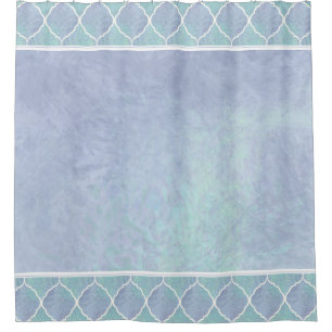 Rideaux De Douche Plage Océan Arabesque Tuile marocain Bleu fronti