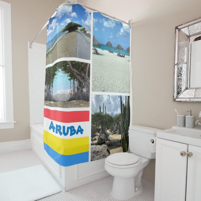 Rideaux De Douche Plage pittoresque et désert Aruba (En situation)