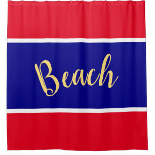 Rideaux De Douche Plage Rayures Bleu Royal Colorées Rouge Clair Blan