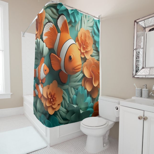 Rideaux De Douche Plage tropicale de poissons clowns (En situation)