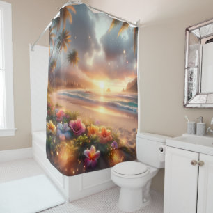 Rideaux De Douche Plage tropicale enchantée avec Hibiscus magique