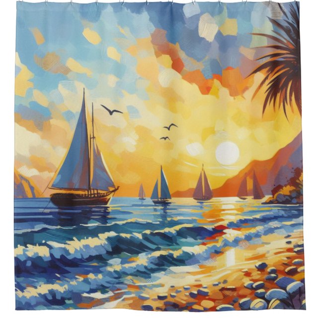 Rideaux De Douche Plage Tropicale Sunset Sunset (Devant)