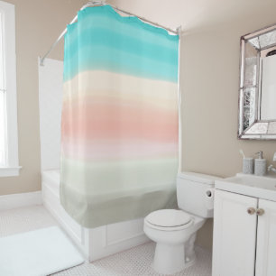 Rideaux De Douche Plage Vibe Pastel Blue Coral Gris Aquarelle