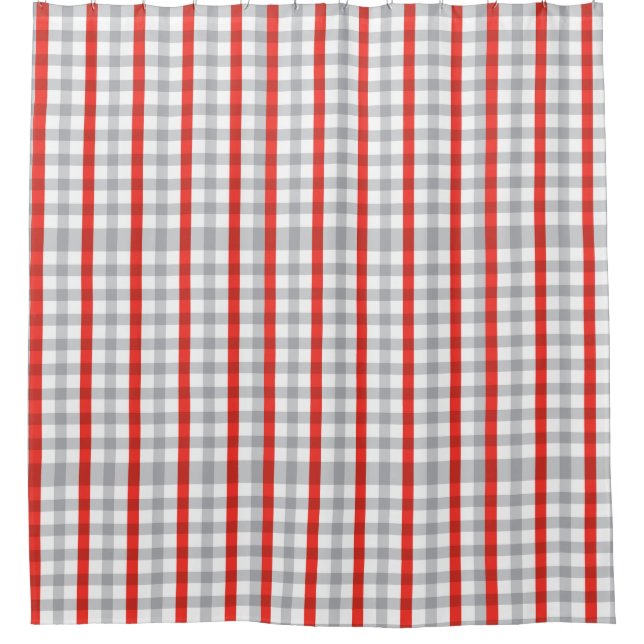 Rideaux De Douche Plaid de buffle gris et rouge (Devant)