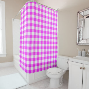 Rideaux De Douche Plaid de buffle rose et blanc