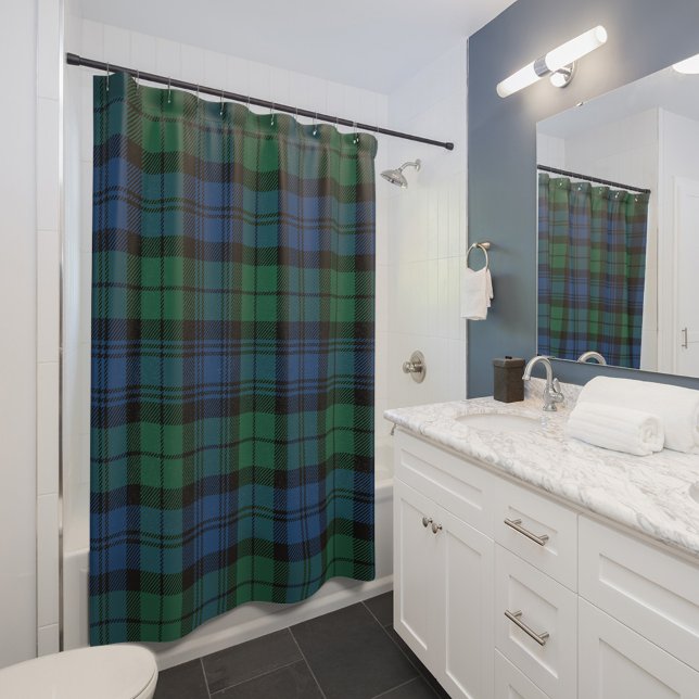 Rideaux De Douche Plaid Tartan Green Blue Motif Rustic Campbell (Plaid Rustic Clan Campbell Tartan Shower Curtains)