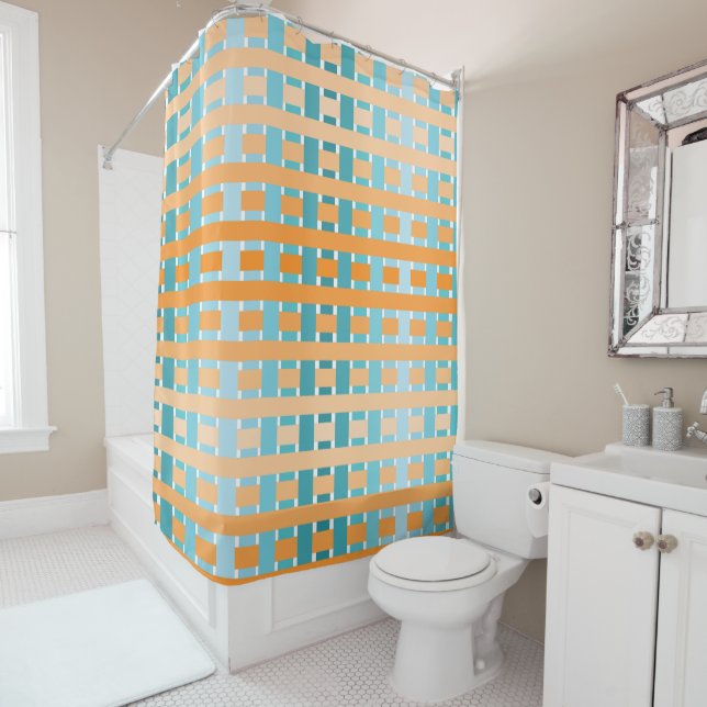 Rideaux De Douche Plaid Turquoise orange (En situation)