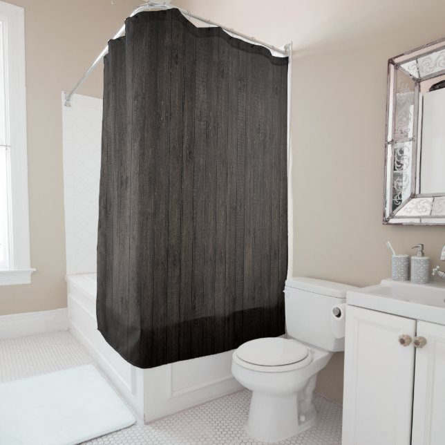 Rideaux De Douche Planches de plancher en bois foncé rustique (En situation)