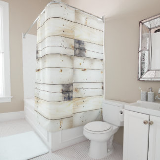 Rideaux De Douche Planches en bois blanches