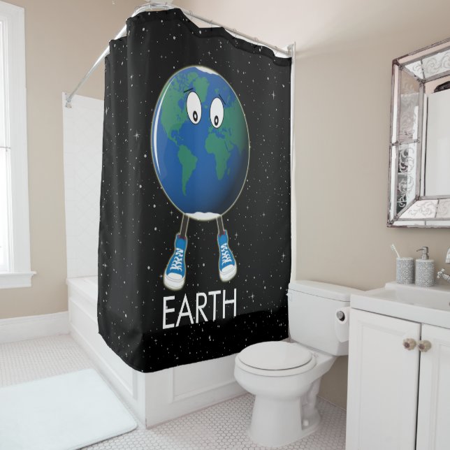 Rideaux De Douche Planète Terre et étoiles (En situation)