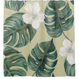 Rideaux De Douche Plantes d'aquarelle tropicale : motif transparent.