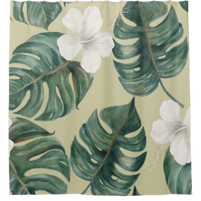 Rideaux De Douche Plantes d'aquarelle tropicale : motif transparent. (Devant)