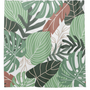 Rideaux De Douche Plantes de jungle tropicale, papier peint hawaïen 
