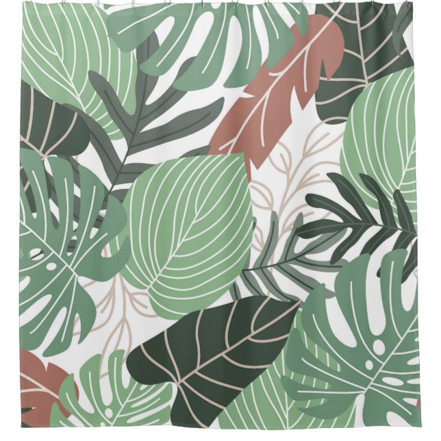 Rideaux De Douche Plantes de jungle tropicale, papier peint hawaïen  (Devant)