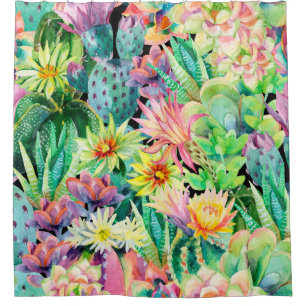 Rideaux De Douche Plantes succulents et motif de jardin de cactus