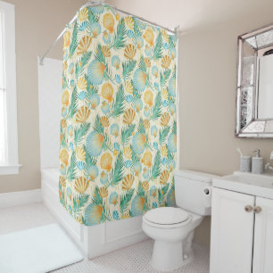 RIDEAUX DE DOUCHE PLANTES TROPICAUX D'ÉTÉ ET BATEAUX