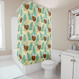RIDEAUX DE DOUCHE PLANTES TROPICAUX D'ÉTÉ ET BOISSONS DE COCO