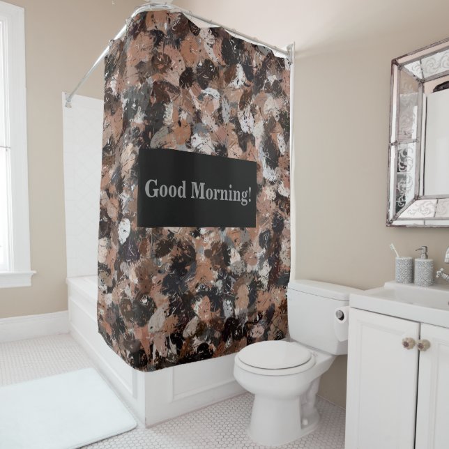 Rideaux De Douche Plaques de peinture noire, Brown et grise (En situation)