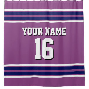 Rideaux De Douche Plum pourpre avec Navy White Stripes Sports Jersey