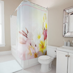 Rideaux De Douche Plumeria rose et blanc tropical