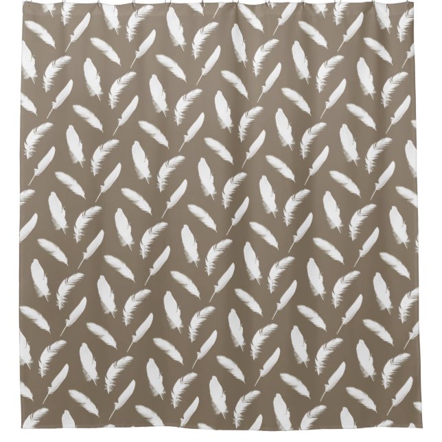 Rideaux De Douche Plumes blanches sur taupe Tan (Devant)