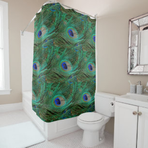 Rideaux De Douche Plumes de paon bleu indien 