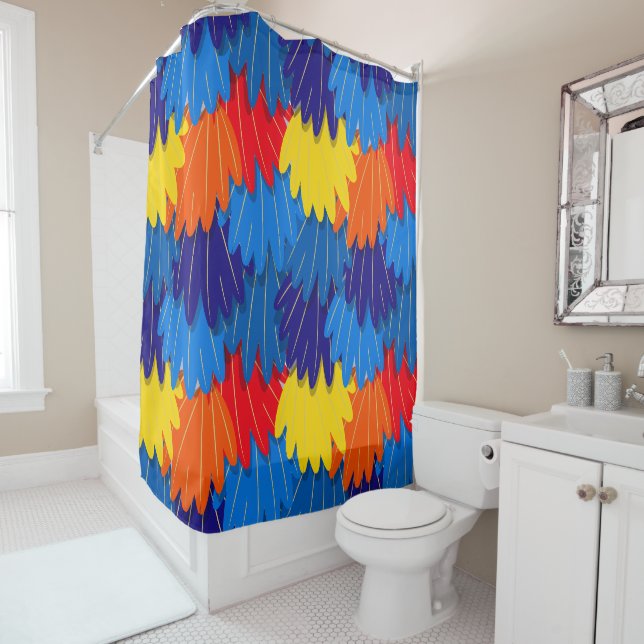 Rideaux De Douche Plumes de perroquet Scarlet Macaw Motif d'oiseaux  (En situation)