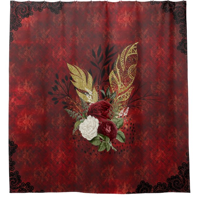 Rideaux De Douche Plumes d'or et goth Rose inspirés (Devant)