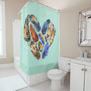 Rideaux De Douche Plumes en forme de coeur Aquarelle Design