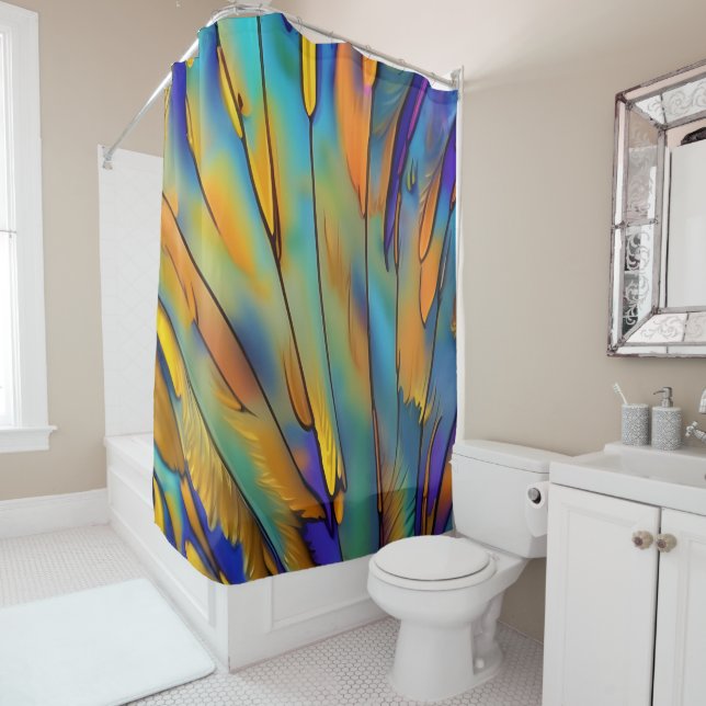 Rideaux De Douche Plumes en verre tendu AI Art Abstrait (En situation)