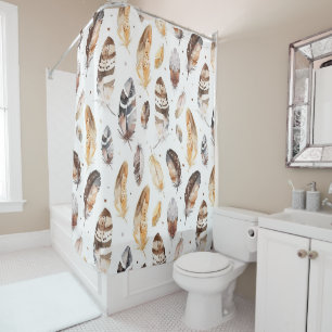 Rideaux De Douche Plumes indigènes tribales à la crème Brown