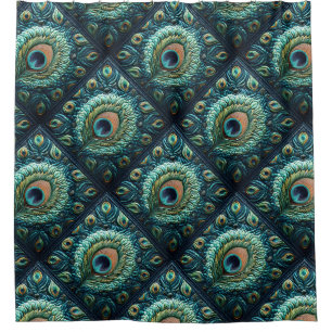 Rideaux De Douche Plumes Peacock Bleu Quilté Design