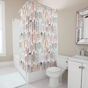 Rideaux De Douche Plumes tribales de Bohème colorées d'aquarelle