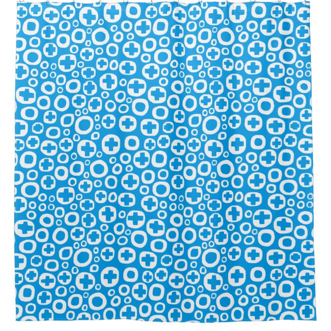 Rideaux De Douche Pluses et Zéros - Blanc sur Bleu 009dea (Devant)