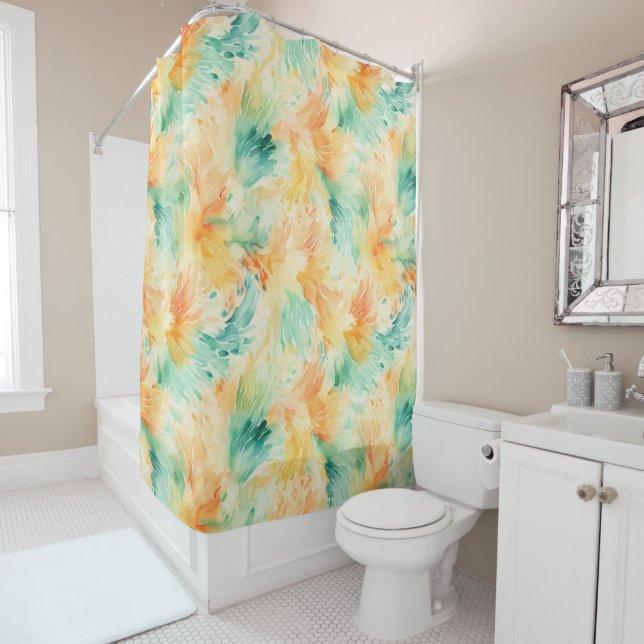 Rideaux De Douche Plutôt Tropical Turquoise Orange Cream (En situation)